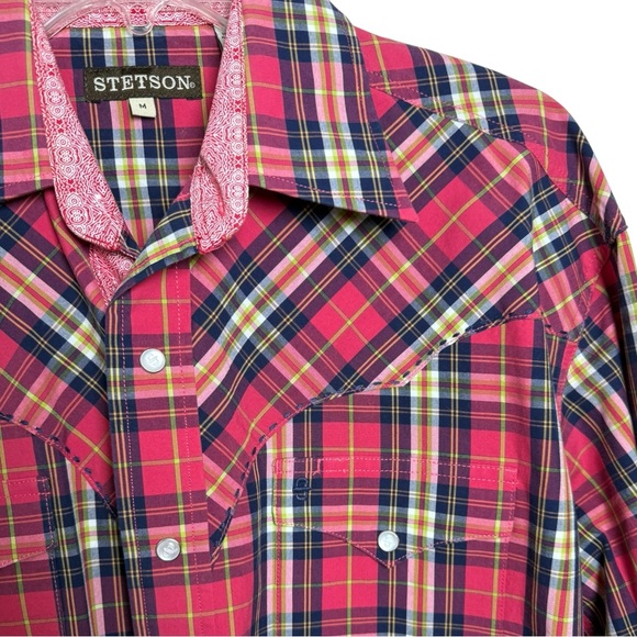 SOLD Stetson Plaid Snap Button Western Shirt Men’s Size Medium - Picture 4 of 10